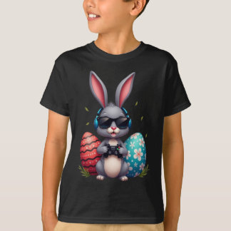 Cool Bunny With Sungl And Video Games Decor Easter T Shirt