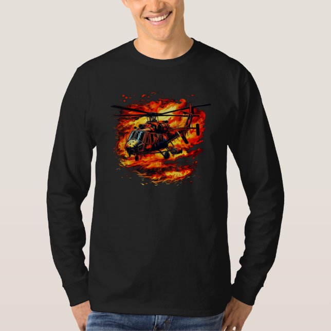 Cool burning Helicopter with Flames & Fire for Pil T Shirt (Framsida)