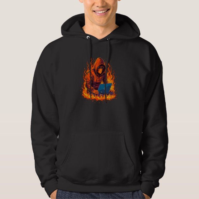 Cool burning IT Hacker with Flames and Fire for La Hoodie (Framsida)
