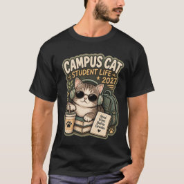 Cool Campus Cat Studentliv 2027 Retro Estetik T Shirt