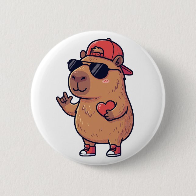 Cool Capybara ASL I Love You Sign Valentine Knapp (Framsida)