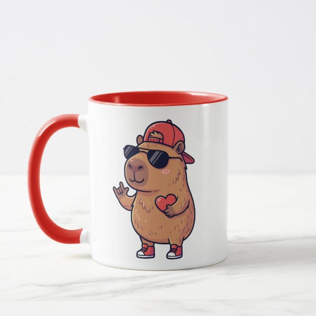 Cool Capybara ASL Jag älskar dig-tecken Alla hjärt Mugg (Vänster)