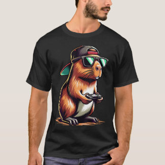 Cool Capybara Playing Video Games. Funny Gamer Cap T Shirt