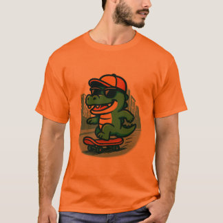 Cool Cartoon Crocodile Skateboarding T Shirt