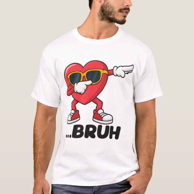 Cool Cartoon Heart Dab T-Shirt – Rolig “BRUH”  (Framsida)