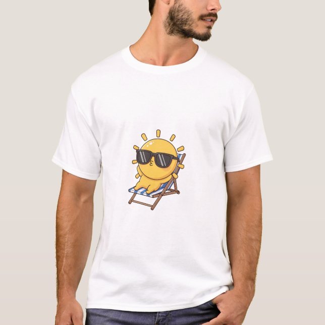 Cool Cartoon Sun Wearing Sunglasses Lounging T Shirt (Framsida)