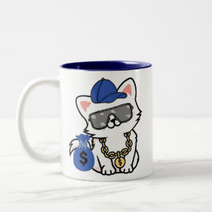 Cool Cash Cat Cartoon Två-Tonad Mugg