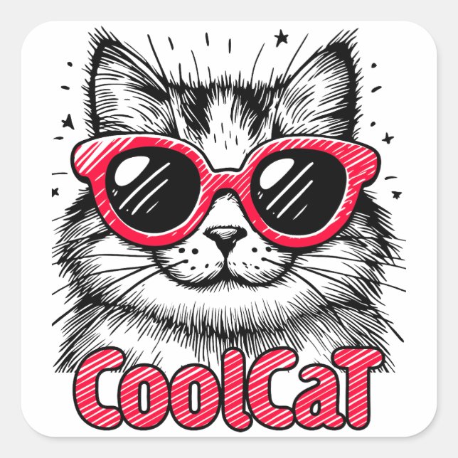Cool Cat 1 Fyrkantigt Klistermärke (Framsida)