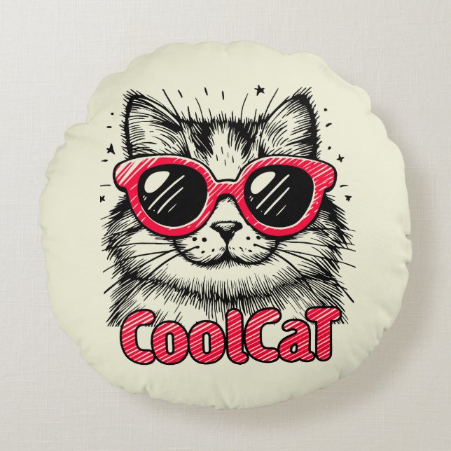 Cool Cat 1 Rund Kudde (Framsidan)