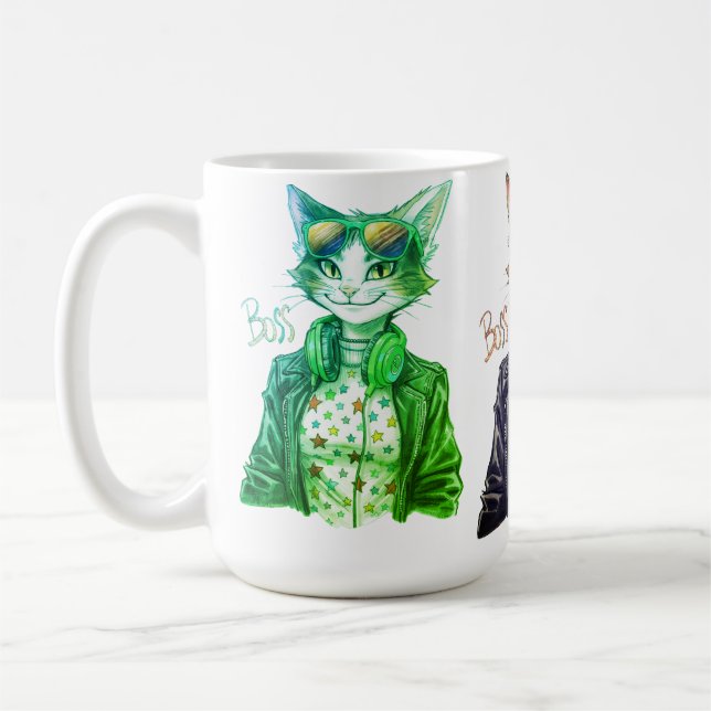 Cool Cat Boss – Roligt Presentidé till kattälskare Kaffemugg (Vänster)