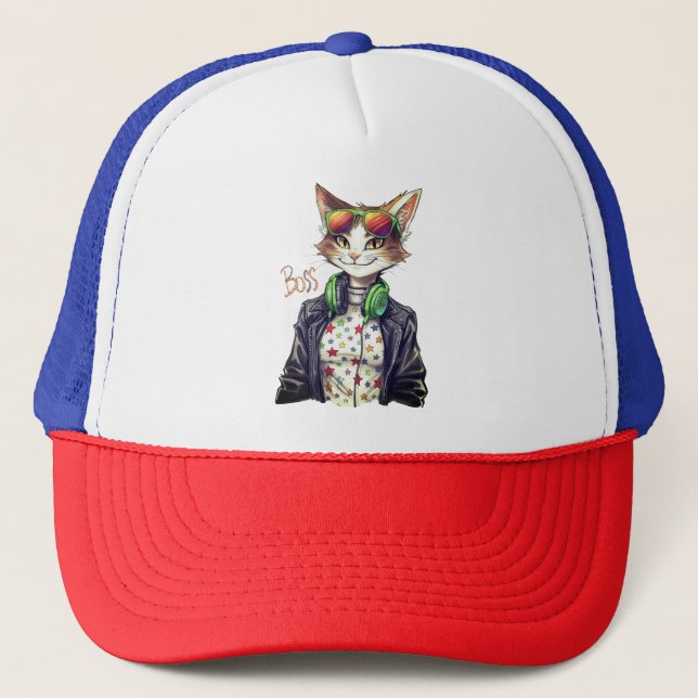 Cool Cat Boss – Roligt Presentidé till kattälskare Keps (Framsida)