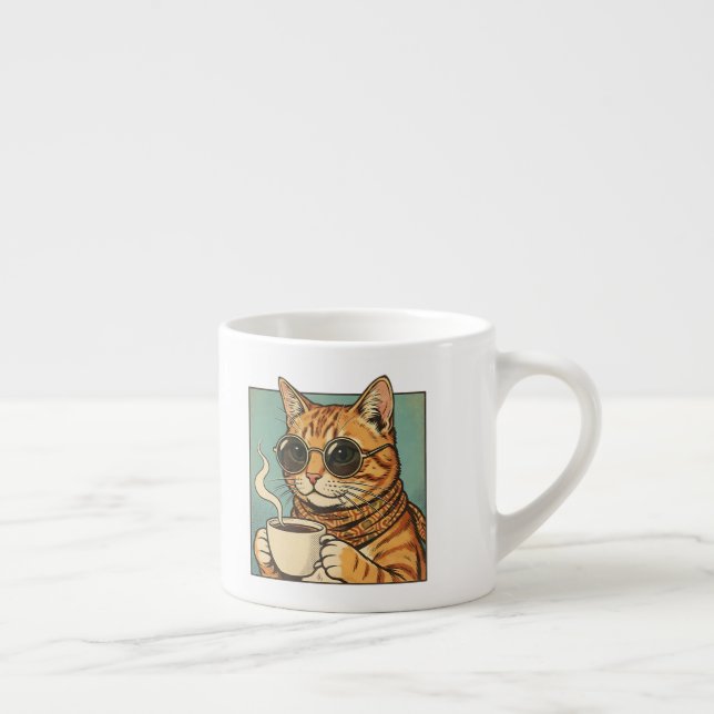 Cool Cat Coffee Retro Stil Design för Kattälskare Espressomugg (Höger)