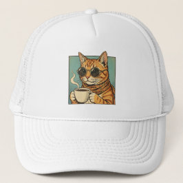 Cool Cat Coffee Retro Stil Design för Kattälskare Keps