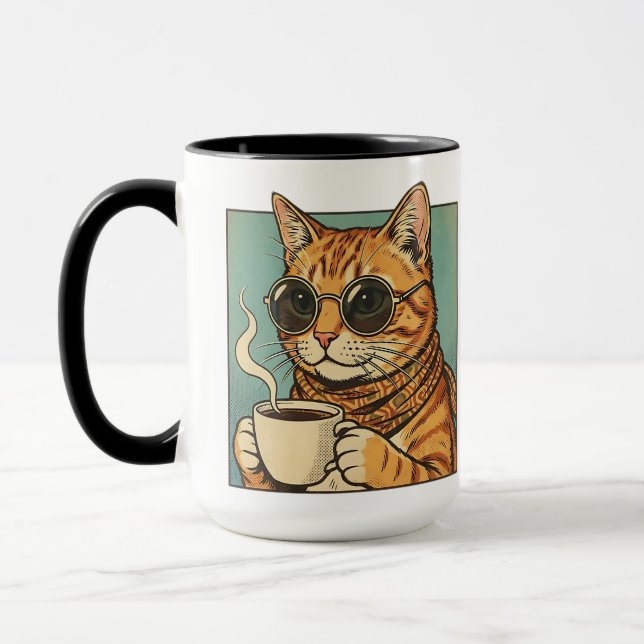 Cool Cat Coffee Retro Stil Design för Kattälskare Mugg (Vänster)