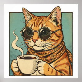 Cool Cat Coffee Retro Stil Design för Kattälskare Poster