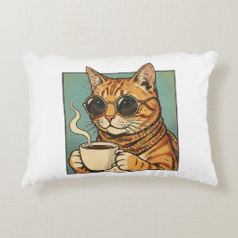 Cool Cat Coffee Retro Stil Design för Kattälskare Prydnadskudde