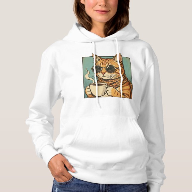 Cool Cat Coffee Retro Stil Design för Kattälskare T Shirt (Framsida)