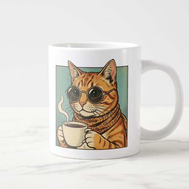 Cool Cat Coffee Retro Style Design for Cat Lovers Jumbo Mugg (Höger)