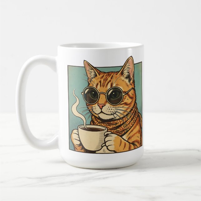 Cool Cat Coffee Retro Style Design for Cat Lovers Kaffemugg (Vänster)