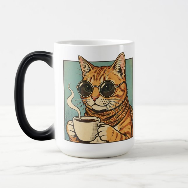 Cool Cat Coffee Retro Style Design for Cat Lovers Magisk Mugg (Vänster)