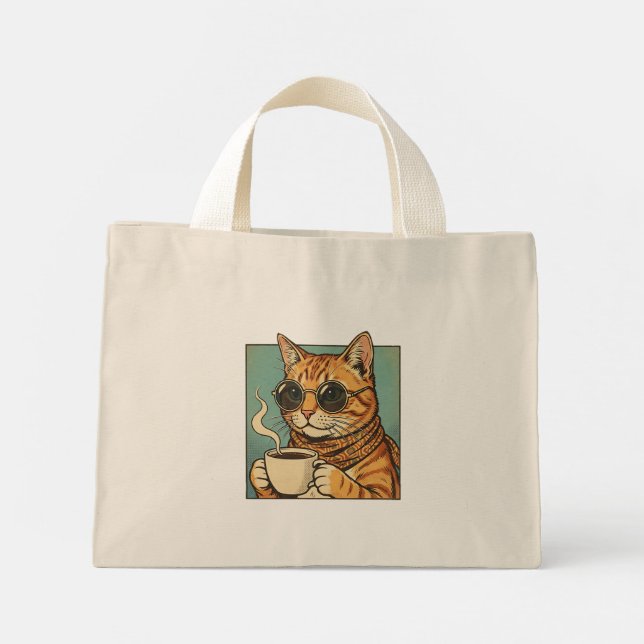 Cool Cat Coffee Retro Style Design for Cat Lovers Mini Tygkasse (Baksida)