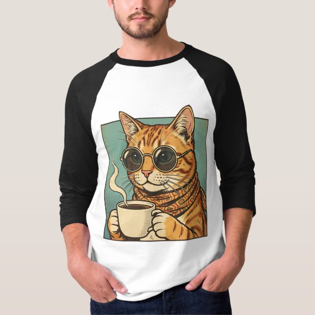 Cool Cat Coffee Retro Style Design for Cat Lovers T Shirt (Framsida)