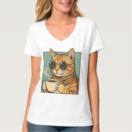 Cool Cat Coffee Retro Style Design for Cat Lovers T Shirt