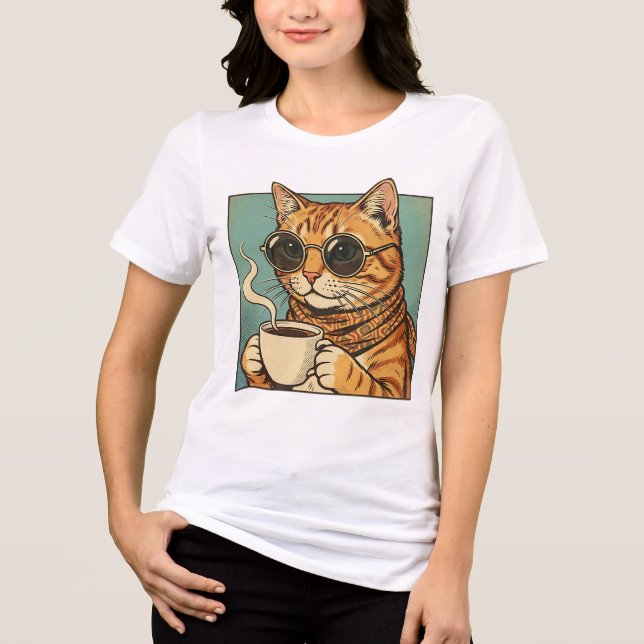 Cool Cat Coffee Retro Style Design for Cat Lovers T Shirt (Framsida)
