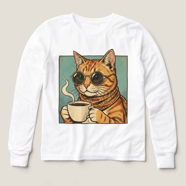 Cool Cat Coffee Retro Style Design for Cat Lovers T Shirt (Design framsida)