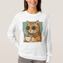Cool Cat Coffee Retro Style Design for Cat Lovers T Shirt