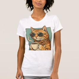 Cool Cat Coffee Retro Style Design for Cat Lovers T Shirt