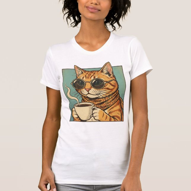 Cool Cat Coffee Retro Style Design for Cat Lovers T Shirt (Framsida)