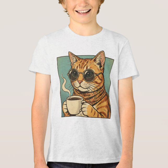 Cool Cat Coffee Retro Style Design for Cat Lovers T Shirt (Framsida)