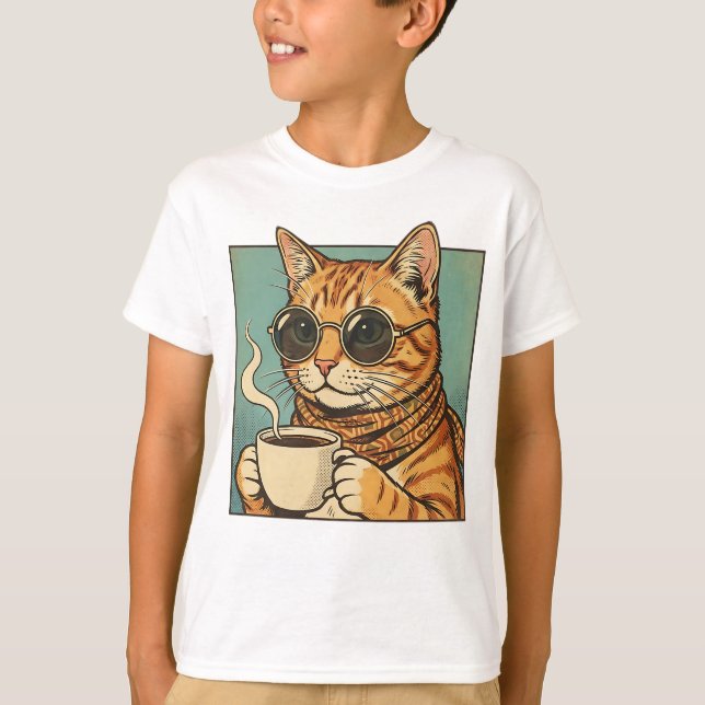 Cool Cat Coffee Retro Style Design for Cat Lovers T Shirt (Framsida)