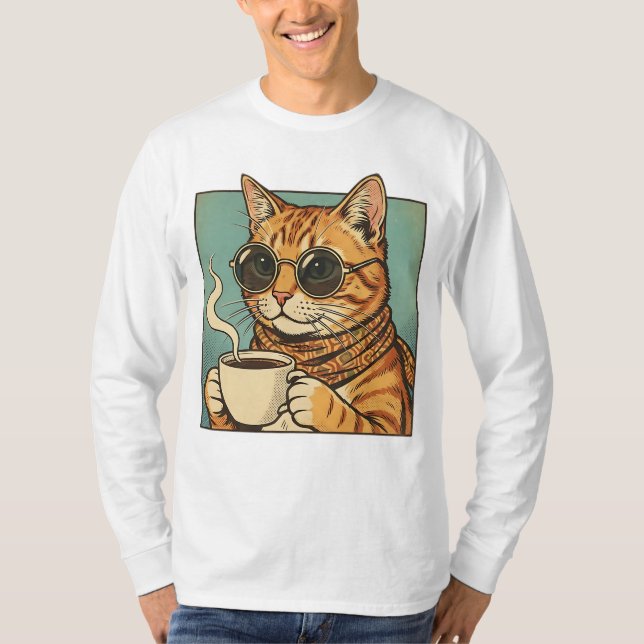 Cool Cat Coffee Retro Style Design for Cat Lovers T Shirt (Framsida)