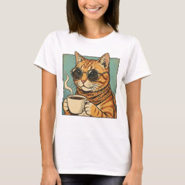 Cool Cat Coffee Retro Style Design for Cat Lovers T Shirt