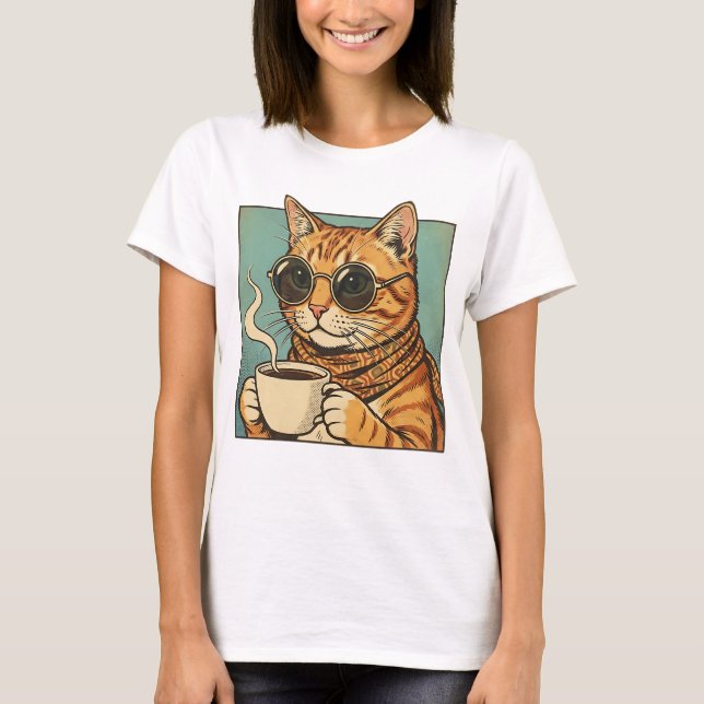 Cool Cat Coffee Retro Style Design for Cat Lovers T Shirt (Framsida)