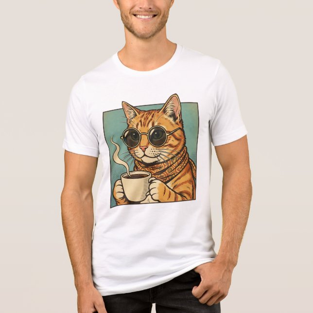 Cool Cat Coffee Retro Style Design for Cat Lovers T Shirt (Framsida)