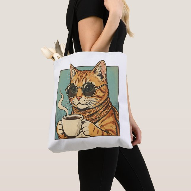 Cool Cat Coffee Retro Style Design for Cat Lovers Tygkasse (Närbild)