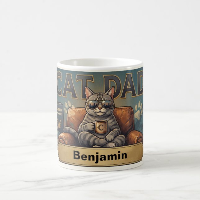 Cool Cat Dad Retro Kaffe med Anpassat Namn Kaffemugg (Center)