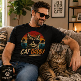 Cool Cat Daddy Retro solnedgång Palm fadersdag T Shirt