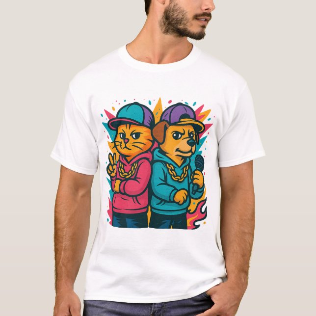 Cool Cat & Dog Rap Duo T Shirt (Framsida)