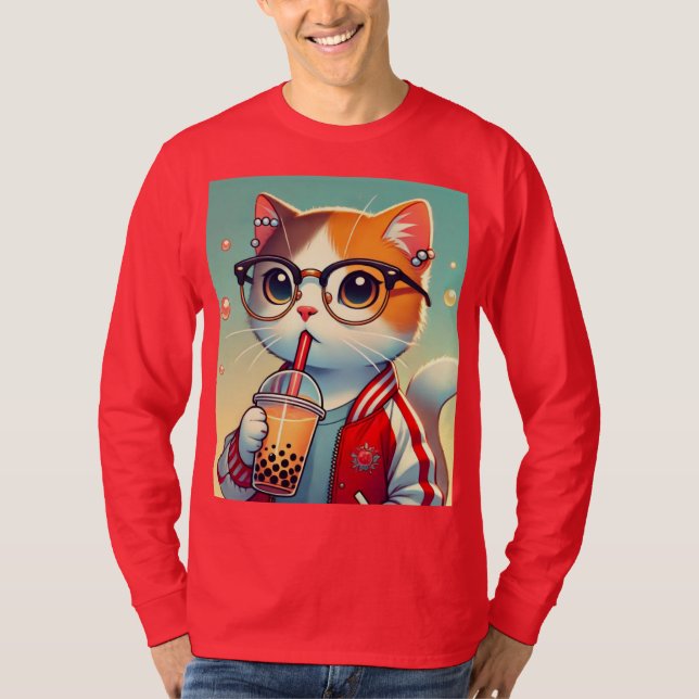 Cool Cat dricker boba T Shirt (Framsida)