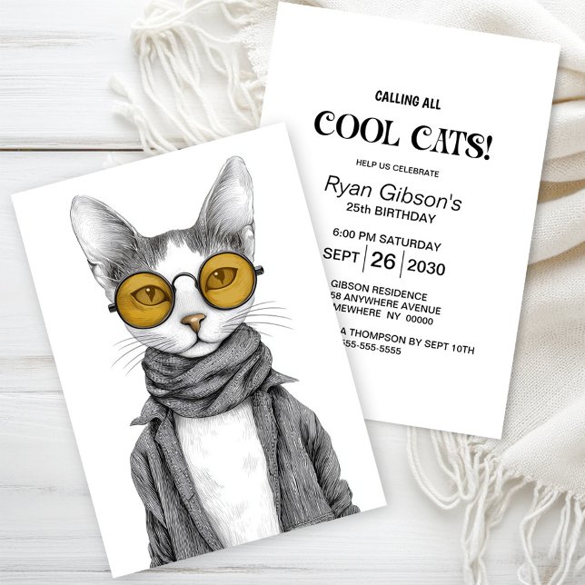 Cool Cat Födelsedagsfest Inbjudningar (Skapare uppladdad)