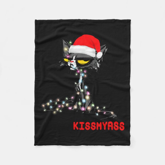 Cool Cat Hat Merry Kiss My Christmas  Fleecefilt (Framsidan)