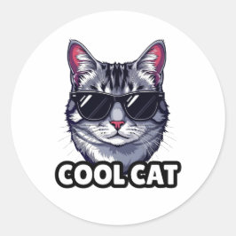 Cool Cat Humorous Sticker Runt Klistermärke