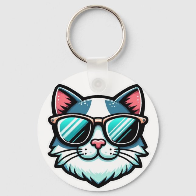 Cool Cat Keychain – Stylish Feline Accessory Nyckelring (Framsida)