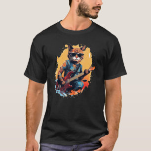 Cool Cat låtskrivare med gitarr för Rock'n Roll Lo T Shirt