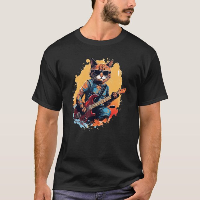 Cool Cat låtskrivare med gitarr för Rock'n Roll Lo T Shirt (Framsida)