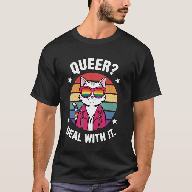 Cool Cat med regnbågsglasögon T Shirt (Framsida)